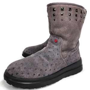 UGG I Heart Rock 'N Roll Grey Printed Hearts Black Studded Pull-On Short Boots